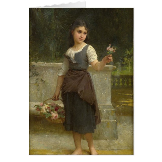 Liten flicka med blommor hälsningskort (Framsidan)