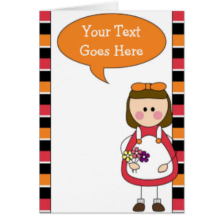 liten flicka med blommor hälsningskort