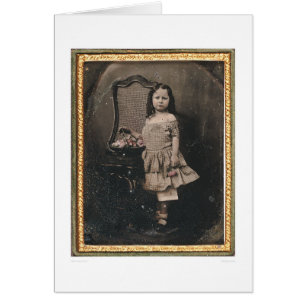 Liten flicka med en basket av blommor (40319) hälsningskort