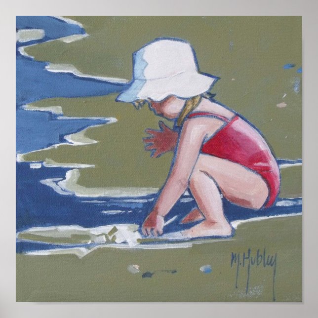 Liten flicka med hatt på stranden med vinkara poster (Framsidan)