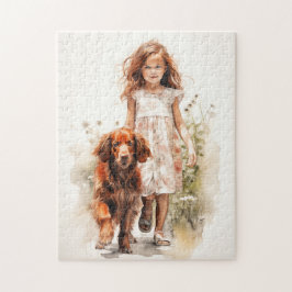 Liten flicka med Irish Setter Pussel