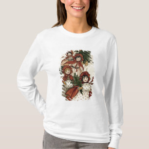 Liten flicka med järnek och julgranen t-shirt