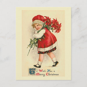 "Liten flicka med julstjärnor" Vintage vykort