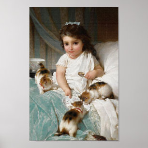 Liten flicka med kattungevintage affisch