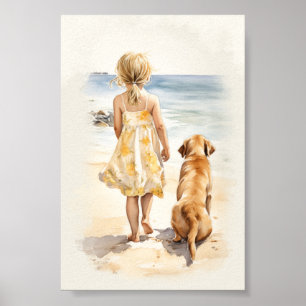 Liten flicka med labrador poster