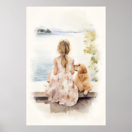 Liten flicka med labrador poster