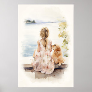 Liten flicka med labrador poster