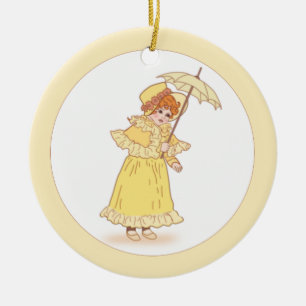 Liten flicka med paraplyornament julgransprydnad keramik