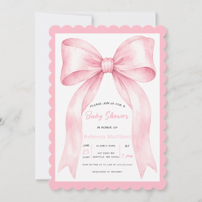 Liten flicka med rosa slinga baby shower inbjudningar (Framsida)