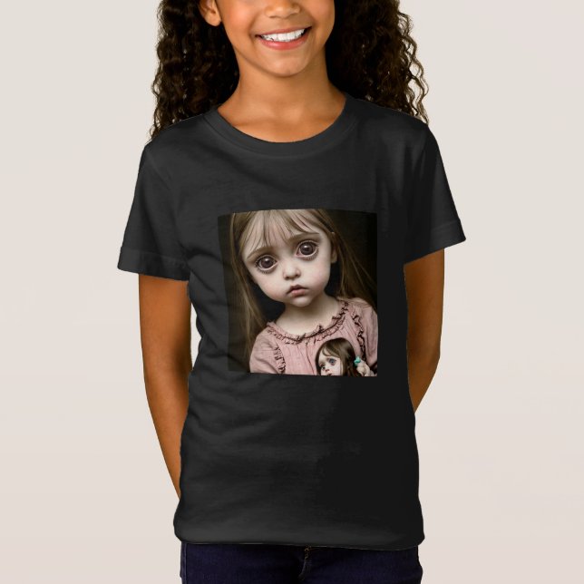 Liten flicka med skrämmande ögon Barn Halloween T Shirt (Framsida)