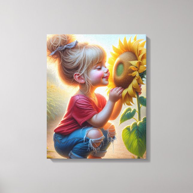 Liten flicka med solros canvastryck (Framsida)