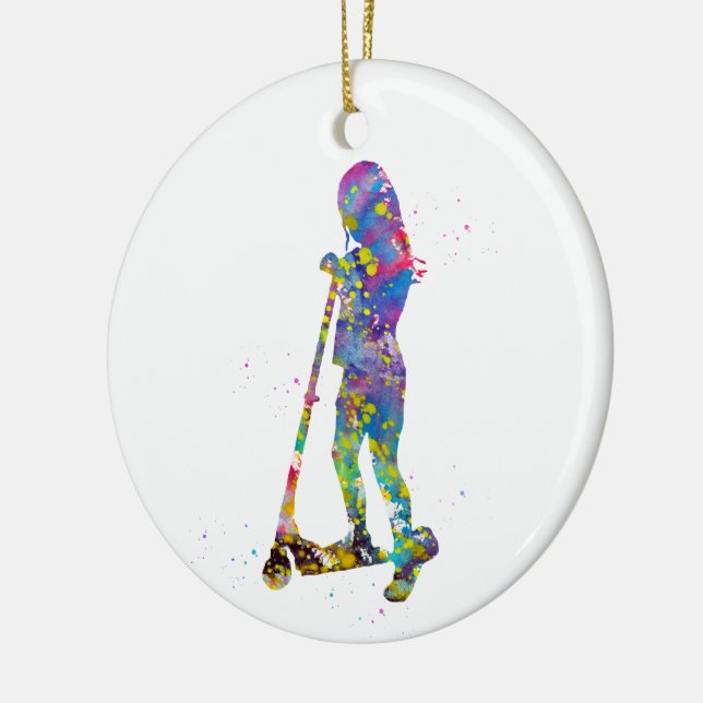 Liten flicka med sparkcykel julgransprydnad keramik (Vänster)
