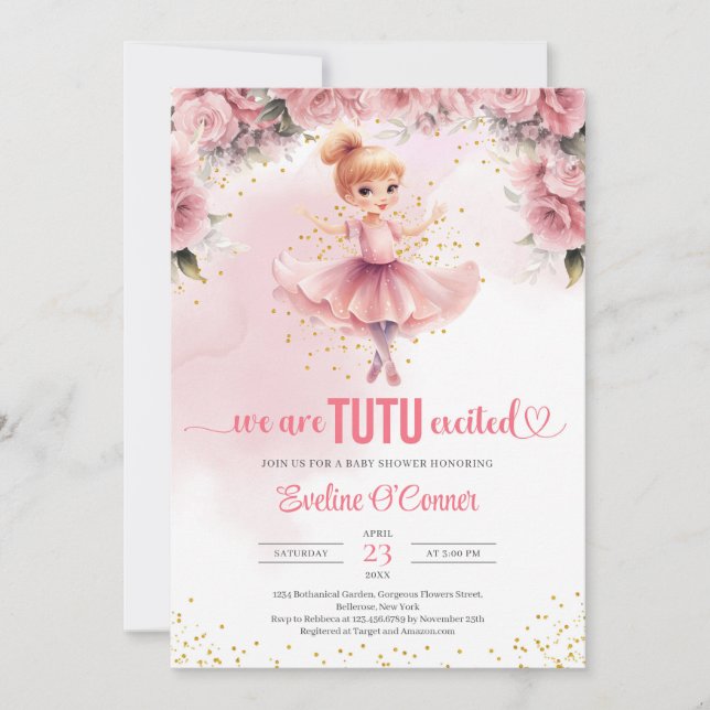 Liten flicka med tutu ballerina dress Baby Shower Inbjudningar (Framsida)