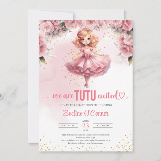 Liten flicka med tutu ballerina dress Baby Shower Inbjudningar (Framsida)