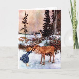 Liten flicka och älg kort