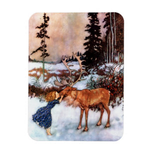 Liten flicka och älg magnet