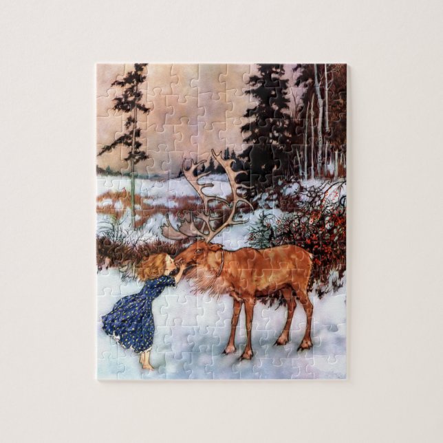 Liten flicka och älg pussel (Vertikal)