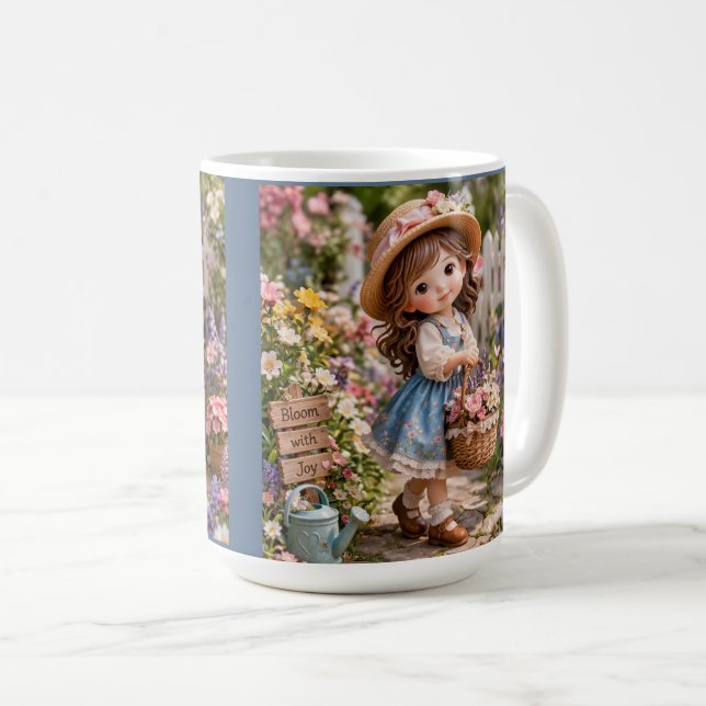 Liten flicka och hennes blomsterträdgård kaffemugg (Framsida höger)