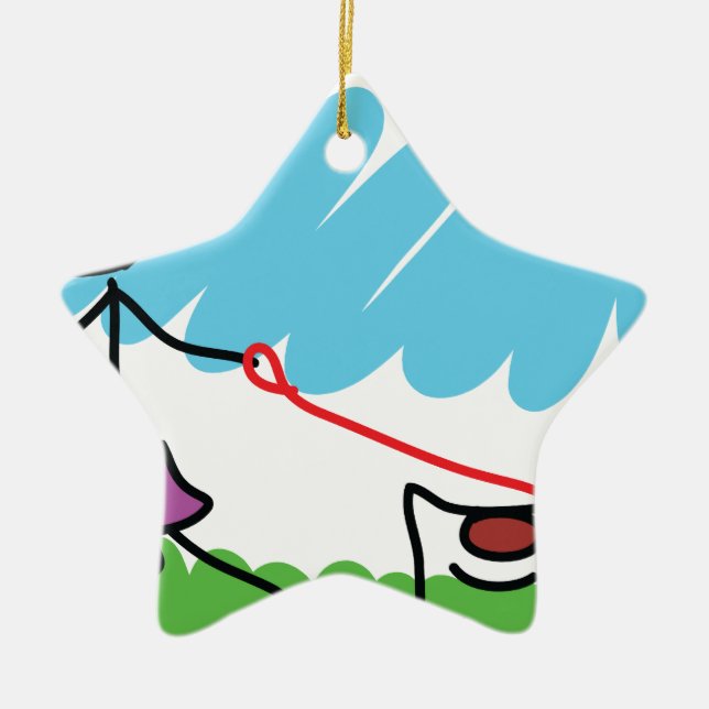 Liten flicka- och hundteckning julgransprydnad keramik (Framsidan)