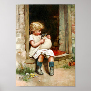 Liten flicka och sjuk valp poster