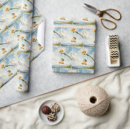 Liten flicka på en tusenskönasvinge presentpapper