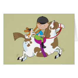 Liten flicka på häst hälsningskort