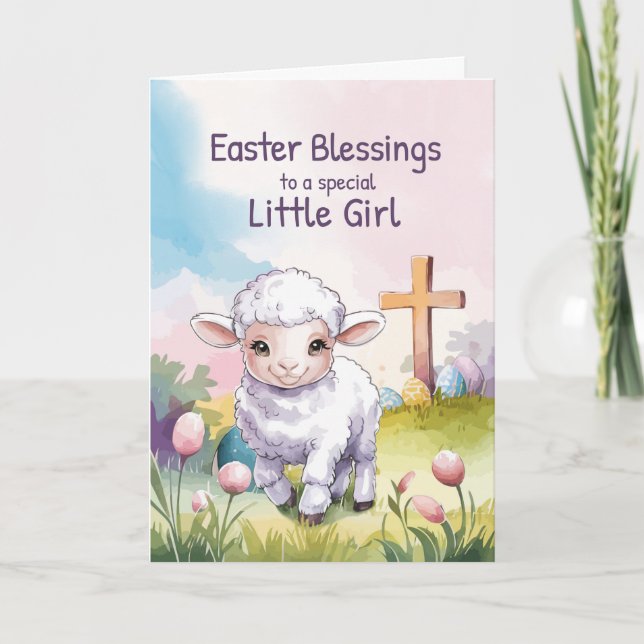 Liten flicka Påsksägner Kristna Lamm Kort (Framsida)