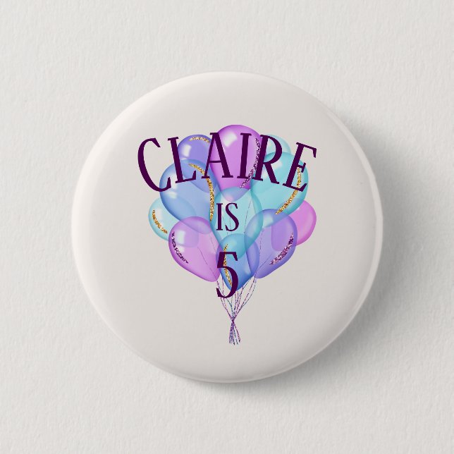 Liten flicka Princess Födelsedag Svälla Knapp (Framsida)