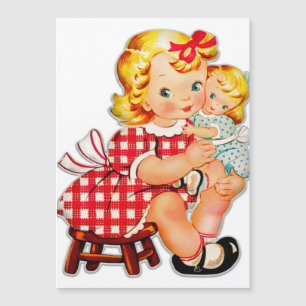 Liten flicka retro vintage docka barn