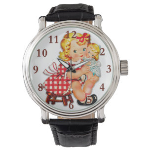Liten flicka retro vintage docka barn armbandsur