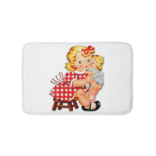 Liten flicka retro vintage docka barn badrumsmatta