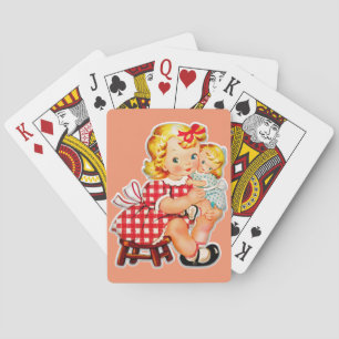 Liten flicka retro vintage docka barn casinokort