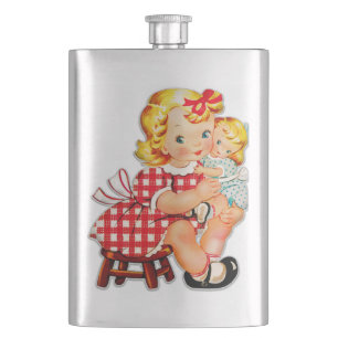 Liten flicka retro vintage docka barn fickplunta