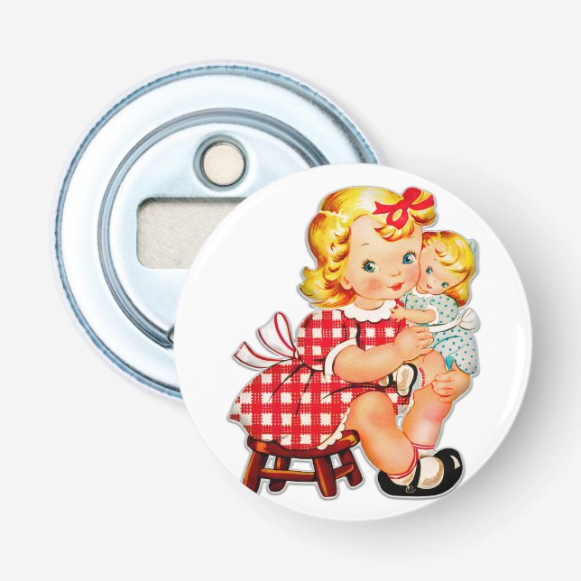 Liten flicka retro vintage docka barn flasköppnare (Framsidan)