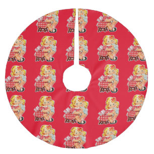 Liten flicka retro vintage docka barn julgransmatta borstad polyester