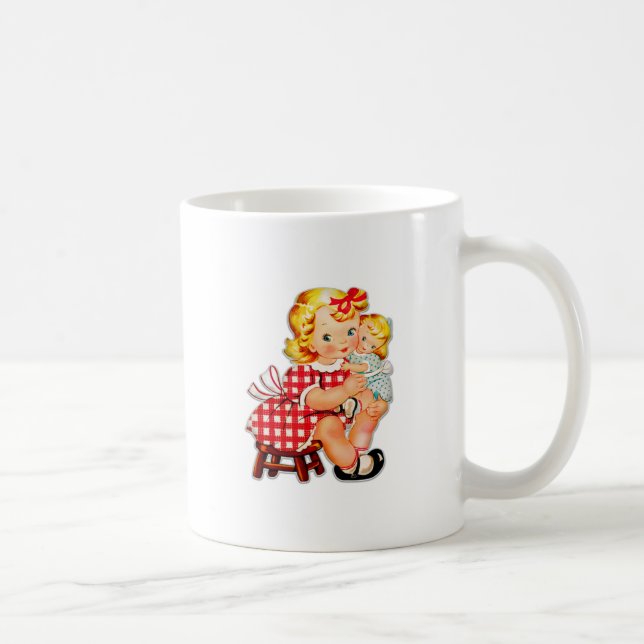 Liten flicka retro vintage docka barn kaffemugg (Höger)