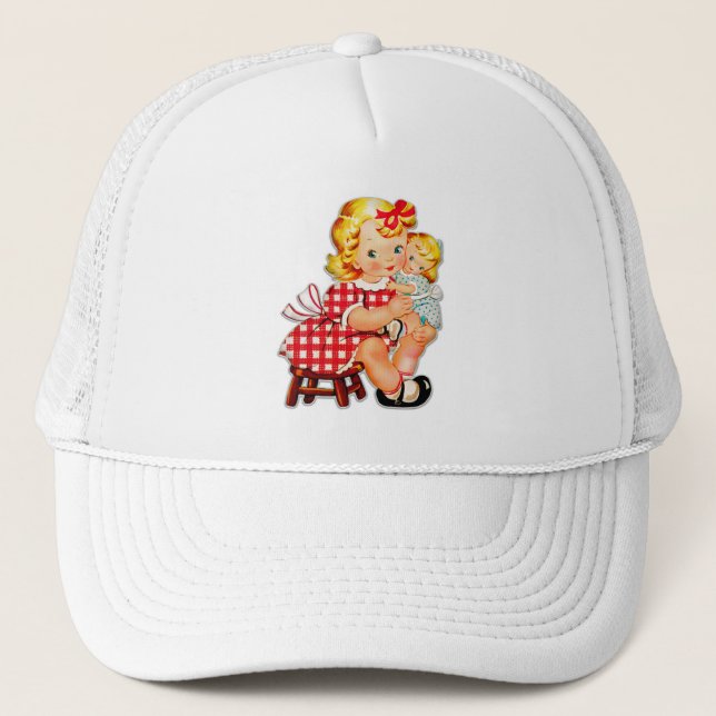 Liten flicka retro vintage docka barn keps (Framsida)