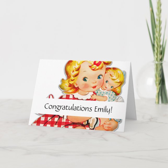 Liten flicka retro vintage docka barn kort (Framsida)