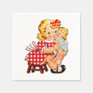 Liten flicka retro vintage docka barn pappersservett