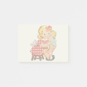 Liten flicka retro vintage docka barn post-it block