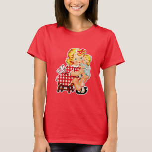 Liten flicka retro vintage docka barn t shirt