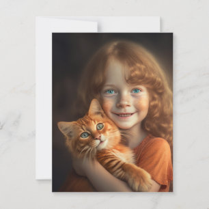 LITEN Flicka & RÖD KATT BREVKORT Vykort