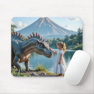 Liten flicka smeker en dinosaurie musmatta