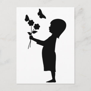 Liten flicka som håller blommor silhouette vykort