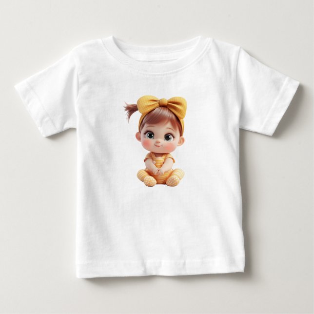 Liten flicka – Sött gul seriefigursdesign T Shirt (Framsida)