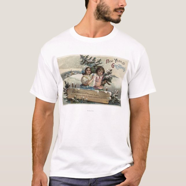 Liten flickainnehav en gåva och ett träd t-shirt (Framsida)