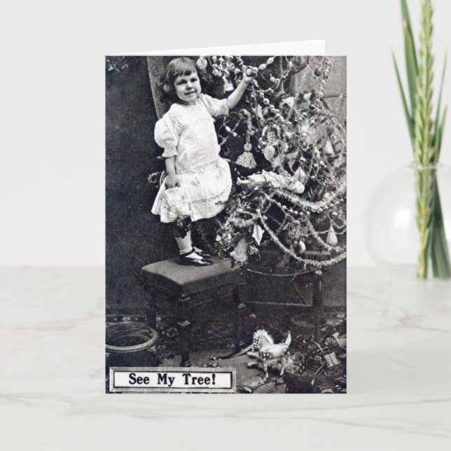 Liten flickajulgranvintage 1910 helgkort (Framsida)