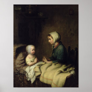 Liten flickaordstäv henne böner i säng poster