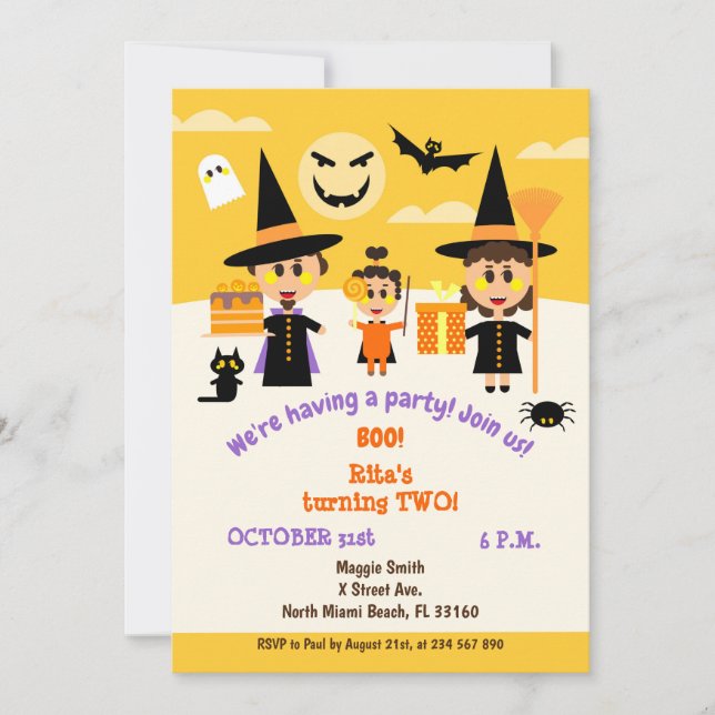 Liten flickas andra födelsedag Halloween-inbjudan Inbjudningar (Framsida)