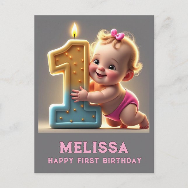 " LITEN FLICKAS FÖRSTA FÖDELSEDAG " VYKORT (Framsida)